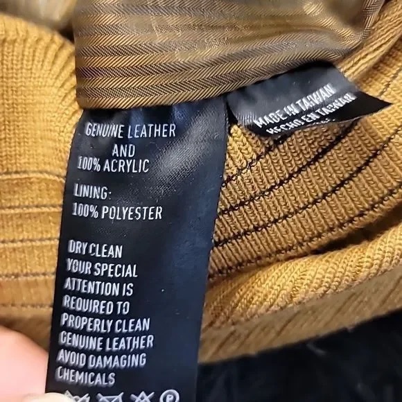 Maxini 80's Kurt Cobain Leather Striped Mens Sweater Size Lg MCM Grandpa Core - Picture 9 of 16